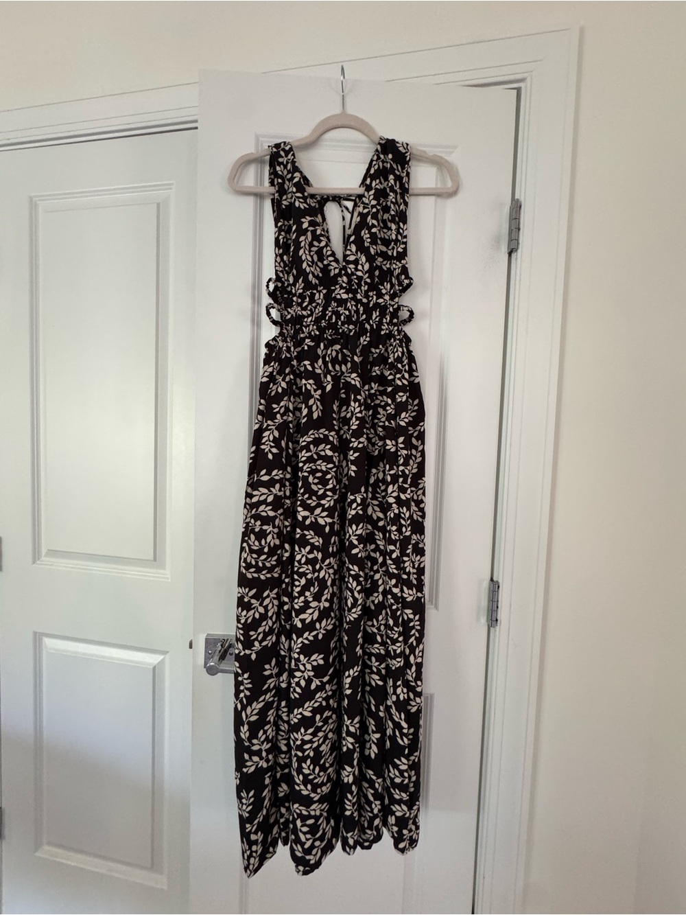 indulge Black Maxi Dress with Cream Leaf Print
